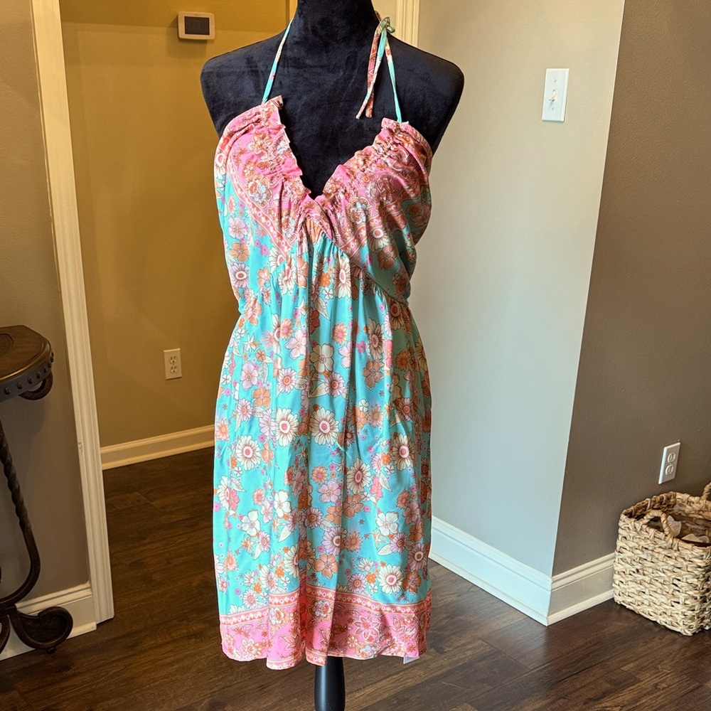 Cupshe Floral Halter Dress in Pink and Blue - Picture 2 of 8